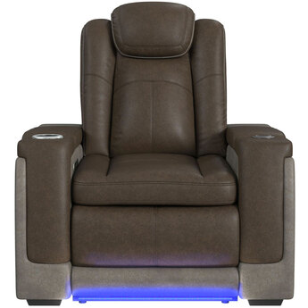 Transitional Power Motion Recliner with Power Headrest - Brown/Grey — thumbnail 4