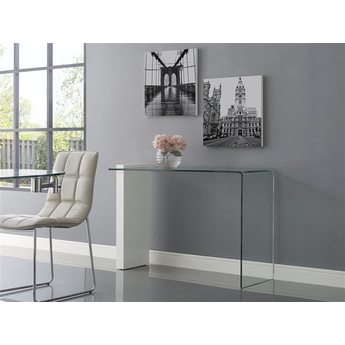 Casabianca Home Buono High Gloss White Lacquer Console Table with Clear Glass