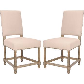 Safavieh Faxon Taupe & Pickled Oak Linen Side Chairs with Nailhead Detail - Set of 2