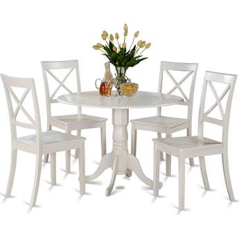 East West Furniture Dublin 5 Piece Dining Table Set - Round Drop Leaf Table with 4 Dining Chairs