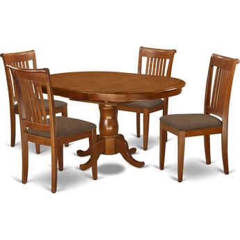 East West Furniture Portland 5 Piece Dining Table Set - Oval Dining with Leaf and 4 Portland Dining Chairs