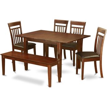 East West Furniture Picasso 6 Piece Dining Table Set - Table with Leaf, 4 Slatted Back Dining Chairs and 2 Benches