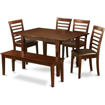 East West Furniture Picasso 6 Piece Dining Table Set - Table with Leaf, 4 Dining Chairs and Bench