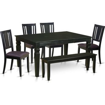 East West Furniture Weston 6 Piece Dining Table Set - Table with Leaf, 4 Dudley Dining Chairs and Bench