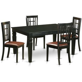 East West Furniture Weston 5 Piece Dining Table Set - Table with Leaf and 4 Nicoli Dining Chairs
