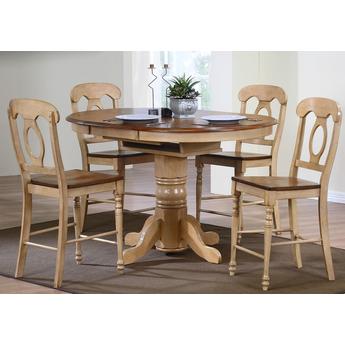 Sunset Trading Brook Distressed Two Tone Light Creamy Wheat/Warm Pecan Brown Butterfly Leaf Pub Table 5-Piece Set with Napoleon Stools