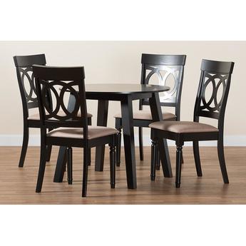Baxton studio evelynsanddarkbrown5pcdiningset 10