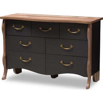 Baxton Studio Romilly Country Cottage Farmhouse Black & Oak-Finished Wood 7-Drawer Dresser