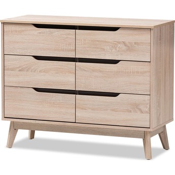 Baxton Studio Fella Oak & Grey Mid-Century Modern 2-Tone 6-Drawer Dresser