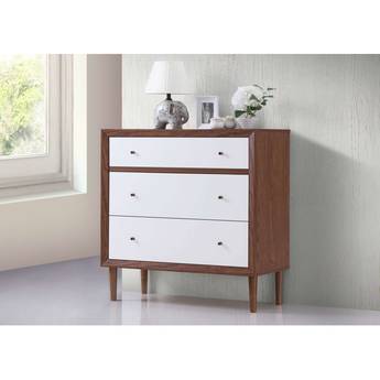 Baxton Studio Harlow Mid Century White and Walnut Veneer 3 Drawer Chest