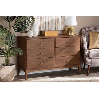 Baxton Studio Dresser MG9002ASHWALNUT6DWDRESSER Ash Walnut and Gold