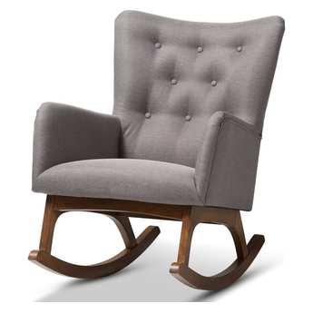 Baxton Studio Waldmann Mid-Century Modern Grey & Walnut Rocking Chair