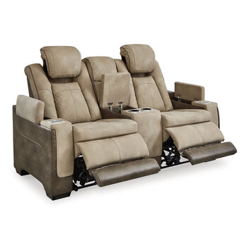Next-Gen DuraPella Power Reclining Leather Look Loveseat - Brown — thumbnail 2