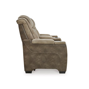 Next-Gen DuraPella Power Reclining Leather Look Loveseat - Brown — thumbnail 3