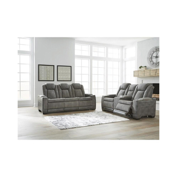 Next-Gen DuraPella Power Reclining Leather Look Loveseat - Grey — thumbnail 10