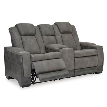 Next-Gen DuraPella Power Reclining Leather Look Loveseat - Grey — thumbnail 2