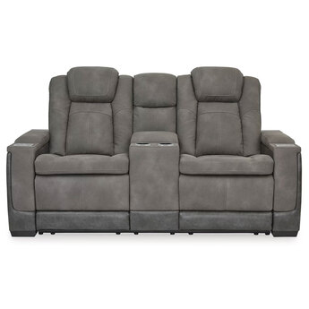 Next-Gen DuraPella Power Reclining Leather Look Loveseat - Grey — thumbnail 5