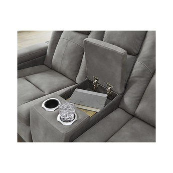 Next-Gen DuraPella Power Reclining Leather Look Loveseat - Grey — thumbnail 6