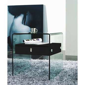 Casabianca Home Bari High Gloss Black Lacquer Nightstand with Glass