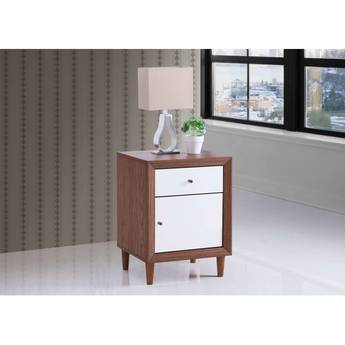 Baxton Studio Harlow Mid Century White and Walnut Veneer 1 Drawer