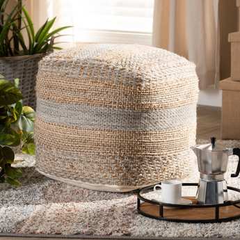 Baxton Studio Grange Natural and Grey Pouf Ottoman