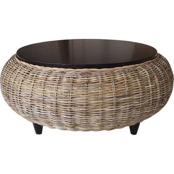 Padmas Plantation Paradise Gray Ottoman With Wood Top