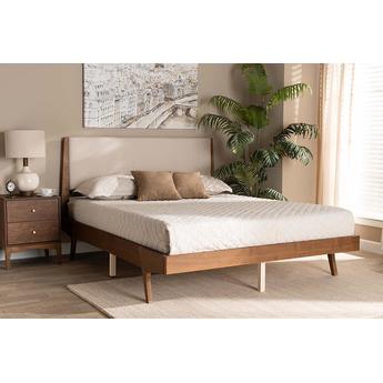 Baxton Studio Queen Size Bed MG0008SBEIGEWALNUTQUEEN Beige