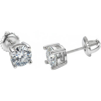 Moissanite Stud Earrings (2.00ct DEW/6.5mm) in Sterling Silver — thumbnail 2
