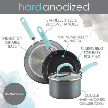 Rachael Ray 11-Piece Aluminum Nonstick Cookware Set - Light Blue/Gray — thumbnail 11