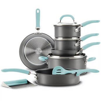Rachael Ray 11-Piece Aluminum Nonstick Cookware Set - Light Blue/Gray — thumbnail 2