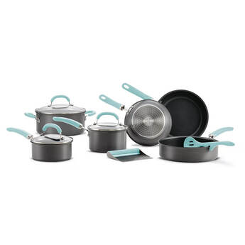 Rachael Ray 11-Piece Aluminum Nonstick Cookware Set - Light Blue/Gray — thumbnail 3