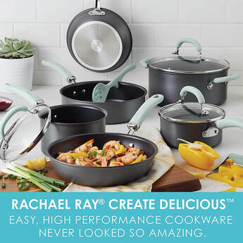 Rachael Ray 11-Piece Aluminum Nonstick Cookware Set - Light Blue/Gray — thumbnail 8