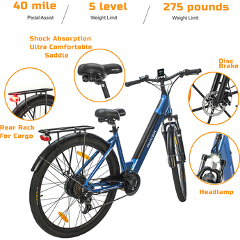 500-Watt Trekking E-Bike with Pedal Assist - Black — thumbnail 7