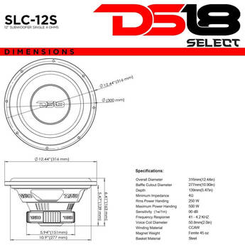 DS18 SELECT 12 inch Subwoofer 500 Watts Svc 4-Ohm — thumbnail 9