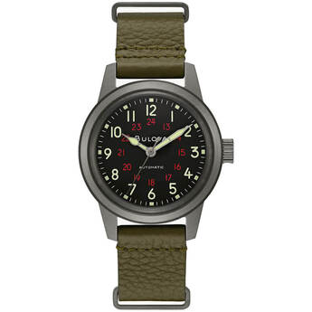 Bulova Mens Hack Watch with Green Leather Strap