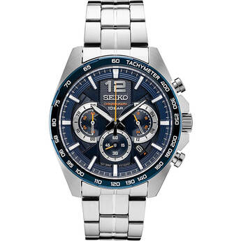 Seiko Mens SSB Essentials Series Chronograph Watch - Stainless Steel/Blue Dial