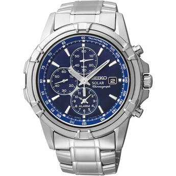 Seiko Essentials Collection Solar Alarm Chronograph Watch - Stainless/Blue