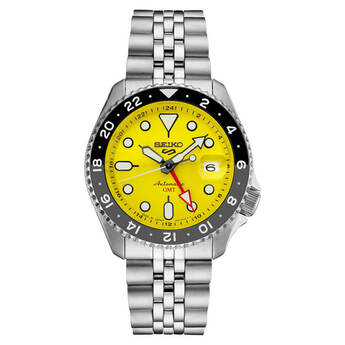SSK017 Seiko 5 Sports Automatic GMT Watch - Stainless Steel/Yellow
