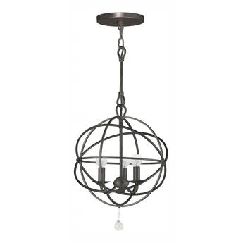 English Bronze Solaris 3 Light 12in. Wide Wrought Iron Mini Chandelier