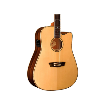 Washburn WD25SCE Solid Sitka Spruce Top Acoustic Cutaway Electric Dreadnought Rosewood Guitar with Fishman Preamp And Tuner Natural