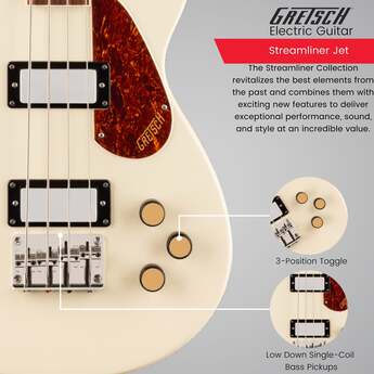 Gretsch Streamliner Jet Club Single-Cut 4-String Bass Guitar Vintage White — thumbnail 4