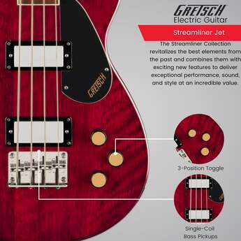Gretsch Streamliner Jet Club Single-Cut 4-String Bass Guitar (Walnut Stain) — thumbnail 5