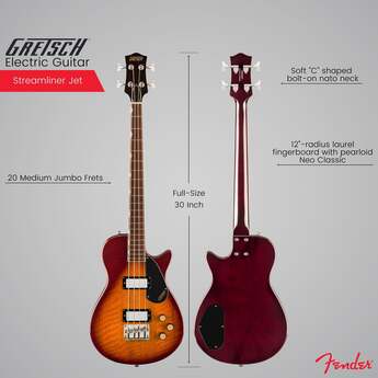 Gretsch Streamliner Jet Club Single-Cut 4-String Bass Guitar Havana Burst — thumbnail 3