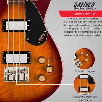 Gretsch Streamliner Jet Club Single-Cut 4-String Bass Guitar Havana Burst — thumbnail 4