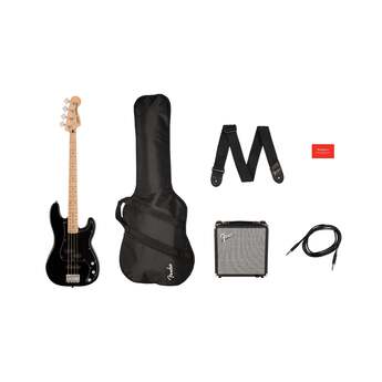 Squier Affinity Series Precision Bass PJ Pack, Black with Gig Bag and Rumble 15 Amp (120V)
