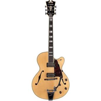 DAngelico Guitars Excel 175 16" Single-Cutaway Hollowbody 6-String Electric Guitar with Bigsby Tremolo, 22 Frets, "C" Shape Neck, Rosewood Fingerboard, Natural