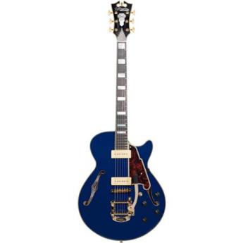 DAngelico Guitars Excel SS Shoreline 15" Single Cutaway Semi Hollow Electric Guitar with Bigsby Tremolo, 22 Frets, C-Shape Neck, Rosewood Fingerboard, Indigo