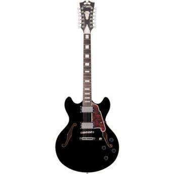 DAngelico Guitars Premier DC 12 String 16" Semi-Hollow Double Cutaway Electric Guitar with Stop-Bar Tailpiece, 22 Frets, C-Shape Neck, Ovangkol Fingerboard, Black