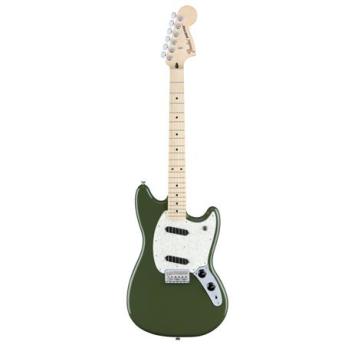 Fender Offset Series Mustang 6-String Electric Guitar, 22 Frets, "C" Shape Neck, Maple Fingerboard, Gloss Polyester, Olive