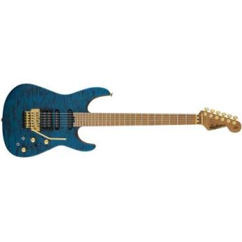 Jackson USA Signature Phil Collen PC1 Satin Electric Guitar, 24 Frets, Maple Neck, Caramelized Flame Maple Fingerboard, Satin Urethane, Transparent Blue